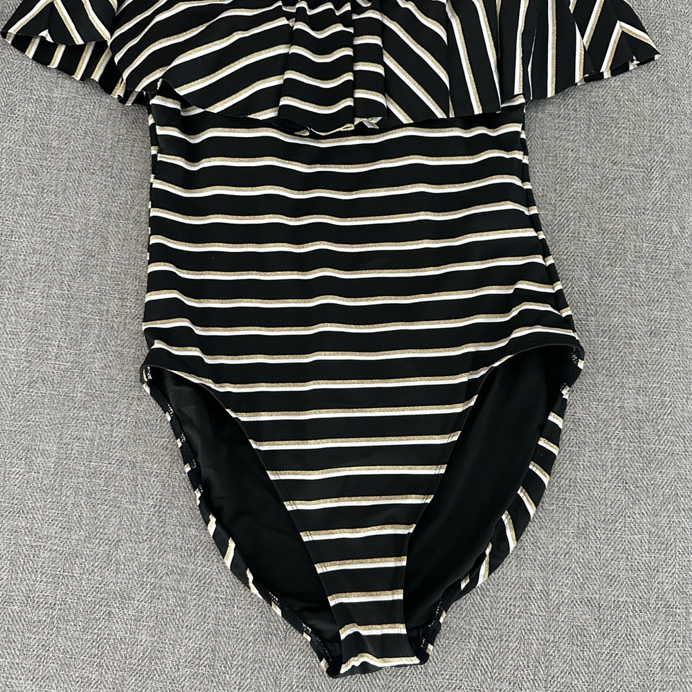 Polo Ralph Lauren Black and White Striped Swimsuit